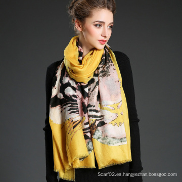 Mujeres de lana larga Tiger patrón de impresión digital amarillo bufanda del silenciador